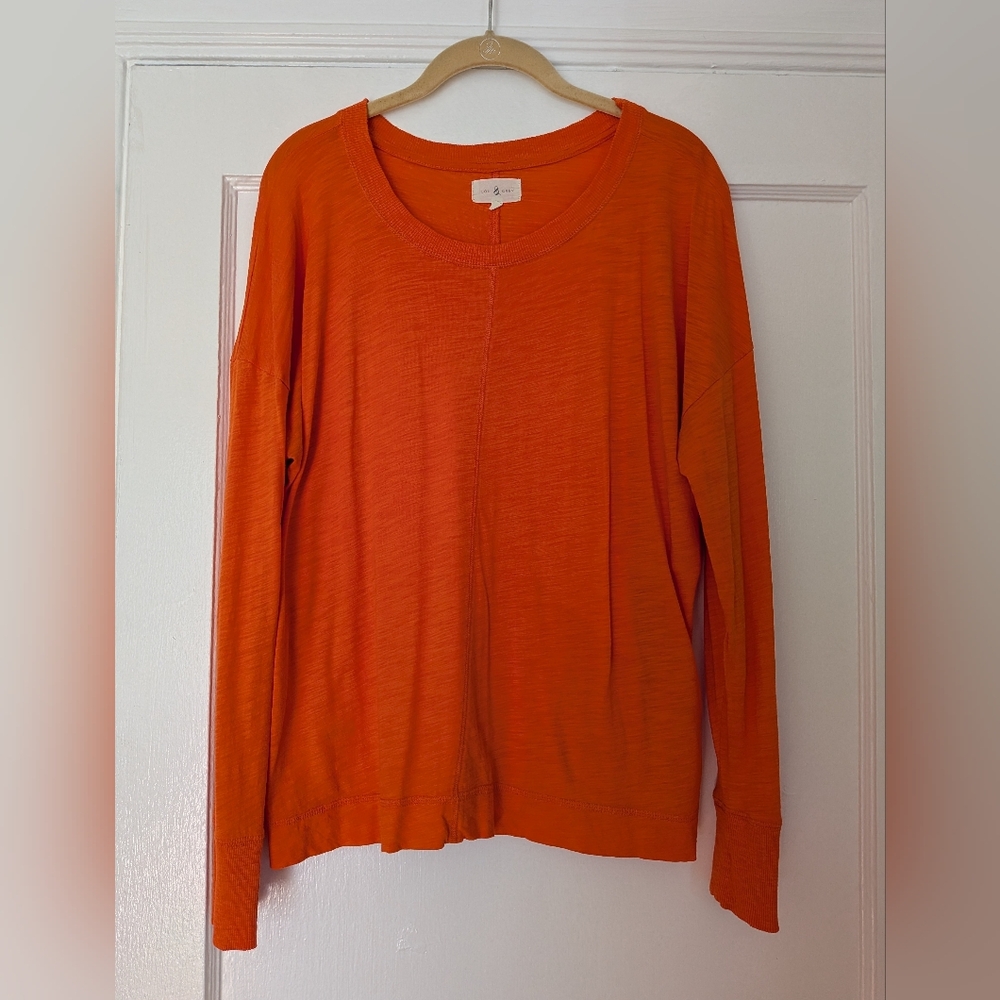 Lou & Grey Loft Women's Large Bright Orange Long Sleeve Crewneck T-Shirt EUC